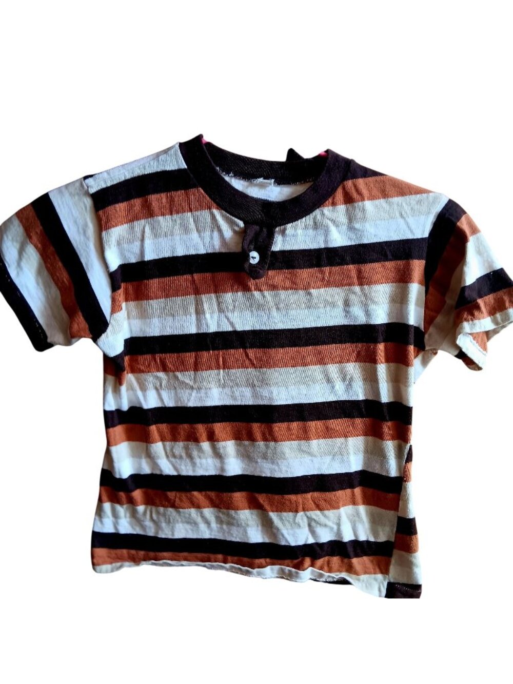 True Vintage XS T-shrt 1960's Striped Crewneck Brown/White Single Stitch Mod